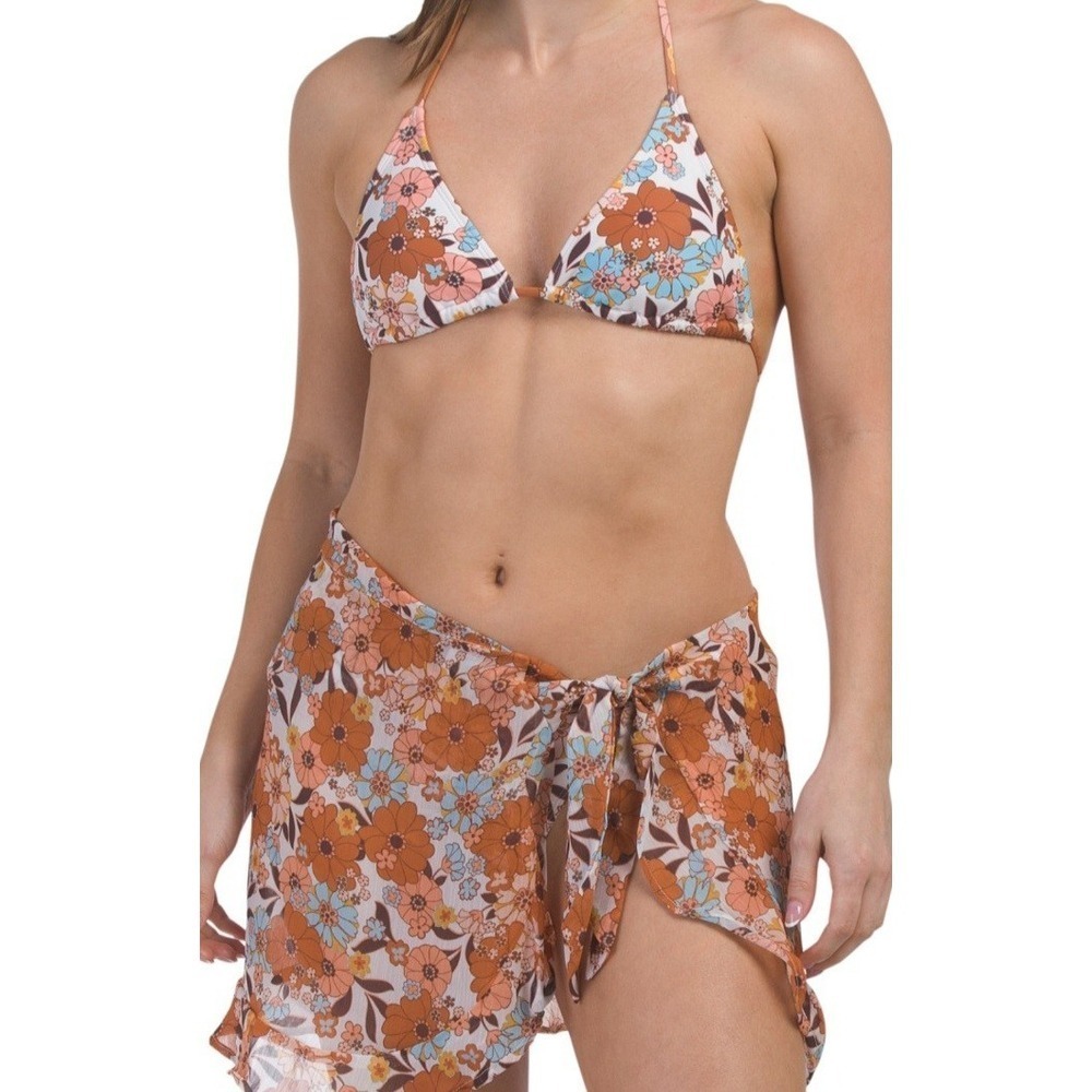 JESSICA SIMPSON Sweet Nothing Bikini And‎ Sarong Three Piece Swimsuit Set Size L